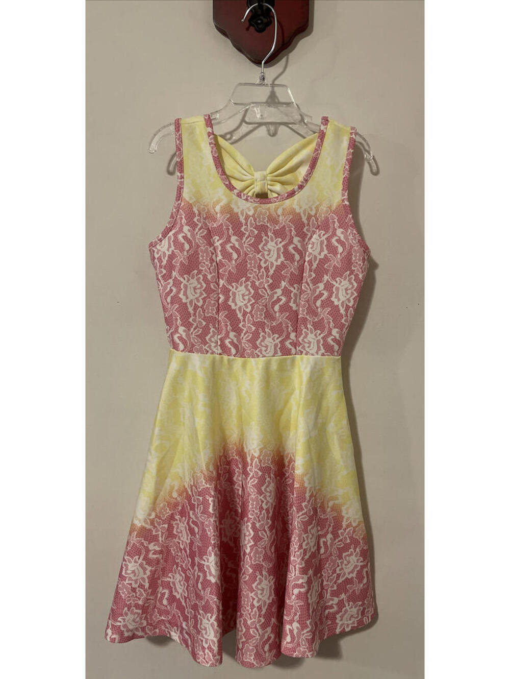 Love Squared Girls Size 7 Pink & Yellow Stretchy Sleeveless Formal Dress! A1131